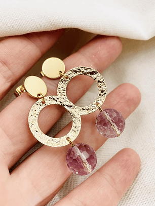 Aretes Dorados Con Cuarzo Amatista