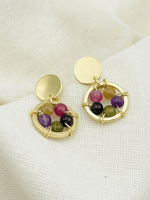 Aretes dorados ¨Manzanilla¨ multicolor