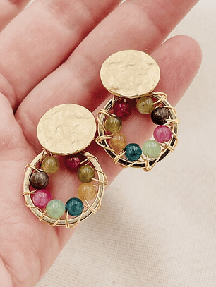 Aretes dorados ¨Lirio Reina¨multicolor