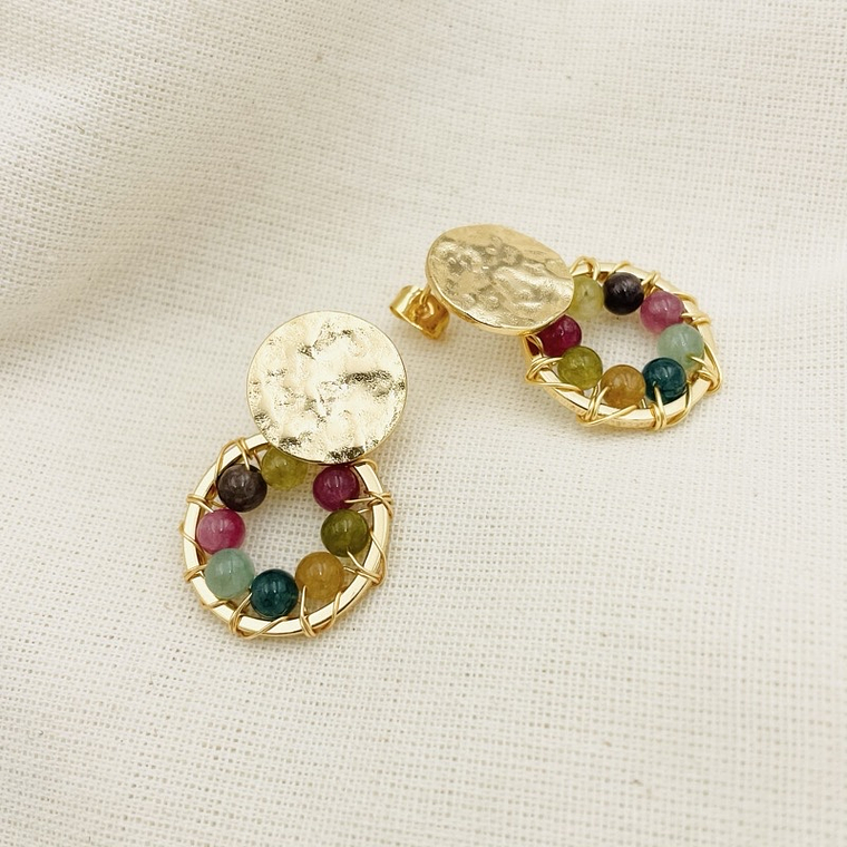 Aretes dorados ¨Lirio Reina¨multicolor 3
