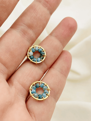 Aretes dorados ¨Botón¨de piedras Apatita