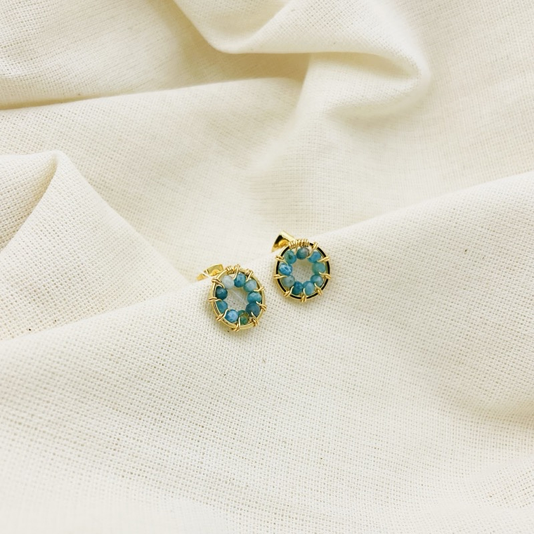 Aretes dorados ¨Botón¨de piedras Apatita 2