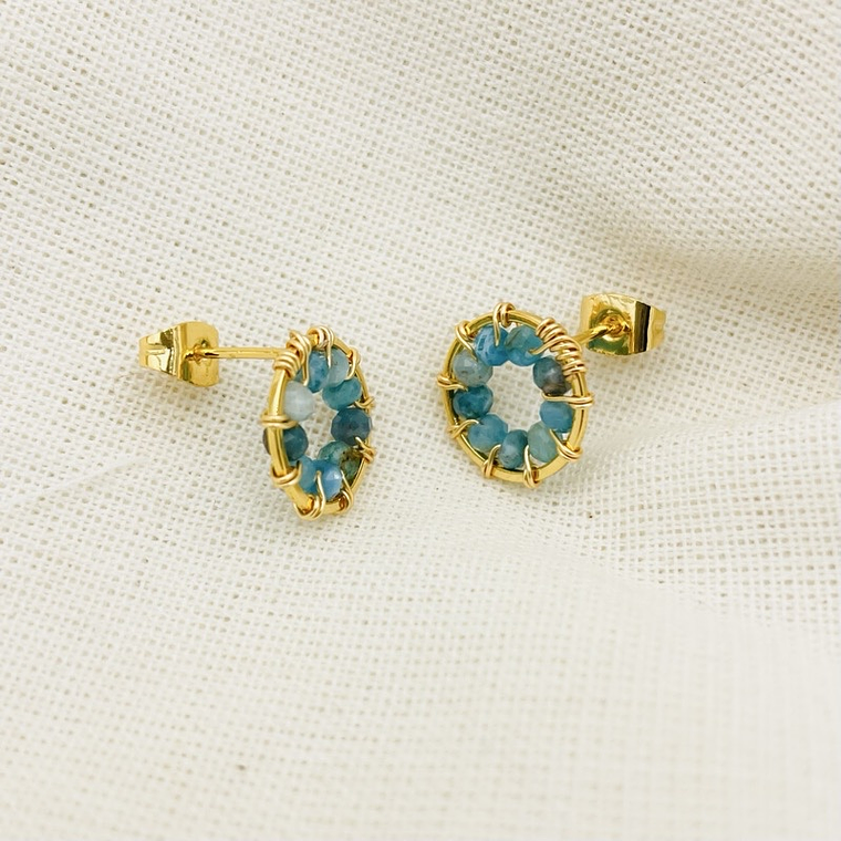 Aretes dorados ¨Botón¨de piedras Apatita 3