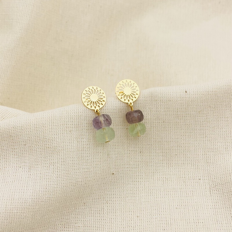 Aretes dorados con piedras Fluorita 1