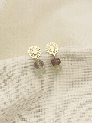 Aretes dorados con piedras Fluorita