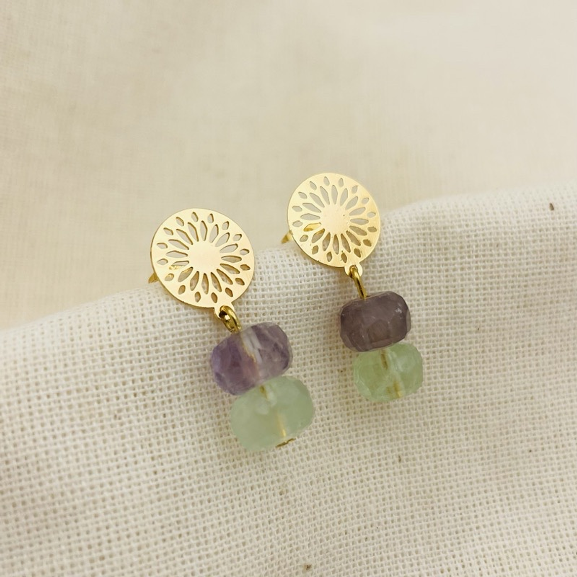 Aretes dorados con piedras Fluorita 3