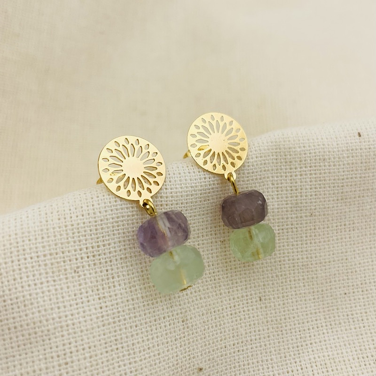 Aretes dorados con piedras Fluorita 3