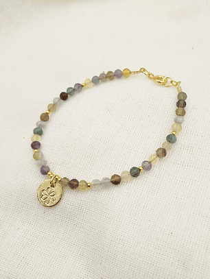 Pulsera Flor dorada con piedras Fluorita