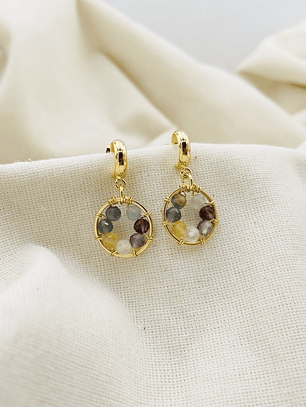 Aretes dorados ¨Girasol¨ de Fluorita