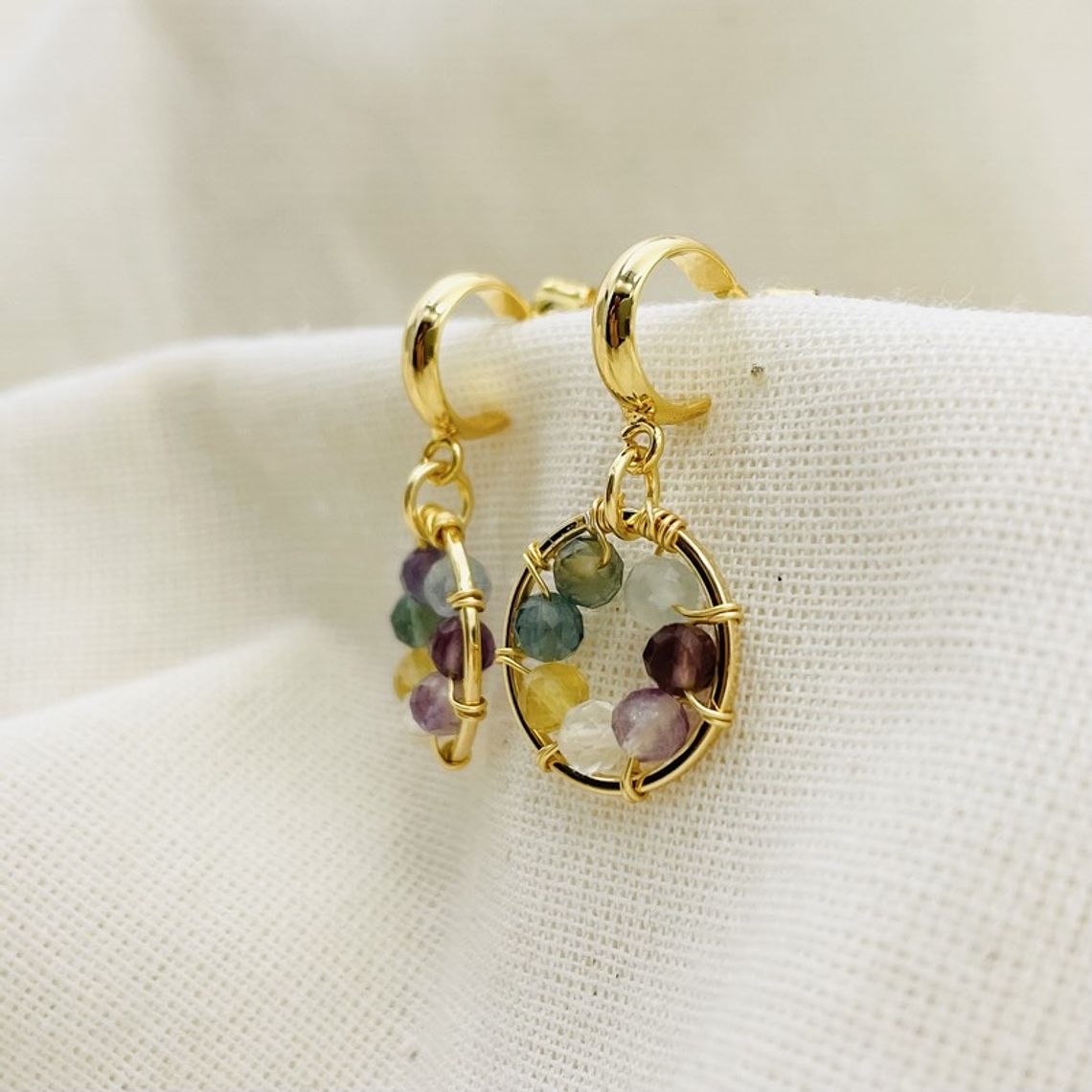 Aretes dorados ¨Girasol¨ de Fluorita 2