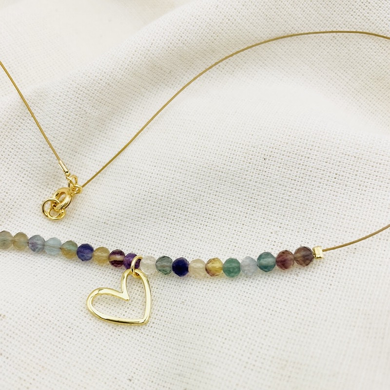 Collar piedras Fluorita y Corazón dorado 2