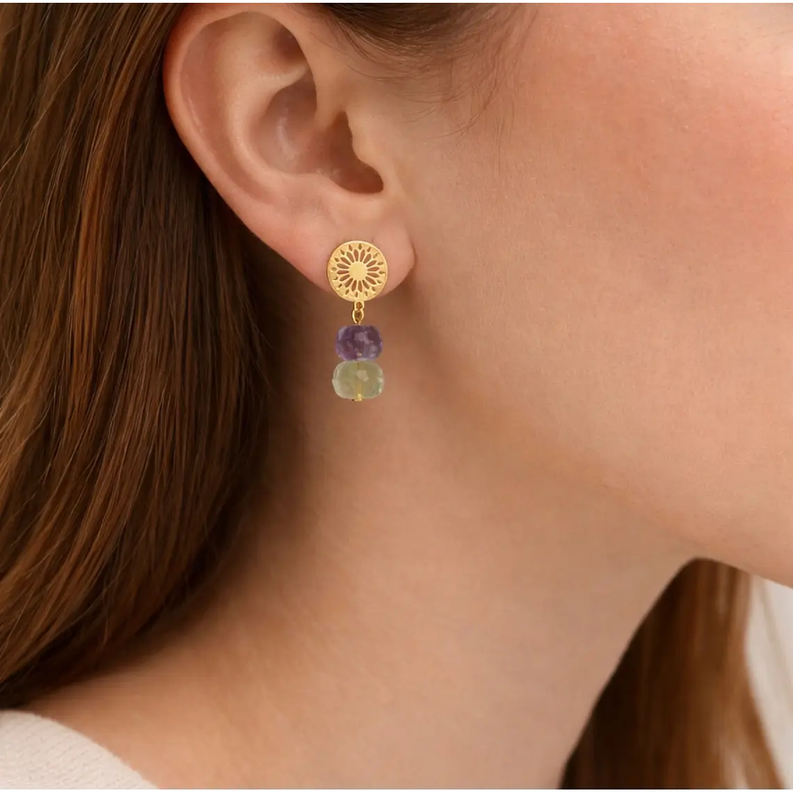 Aretes dorados con piedras Fluorita 1