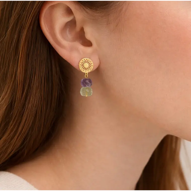 Aretes dorados con piedras Fluorita 1