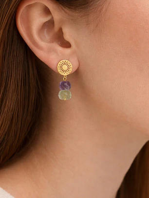 Aretes dorados con piedras Fluorita