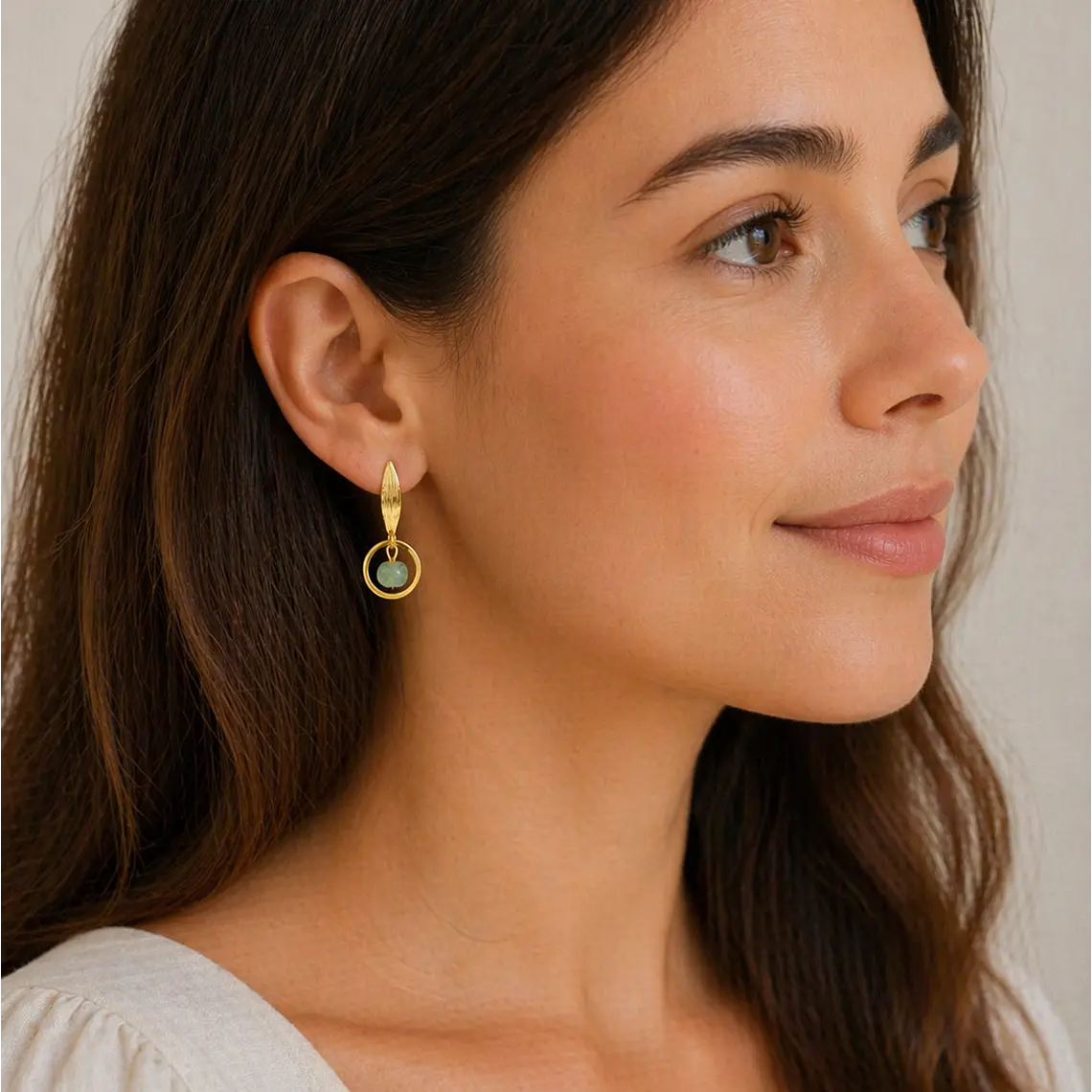 Aretes dorados con piedras Fluorita 2