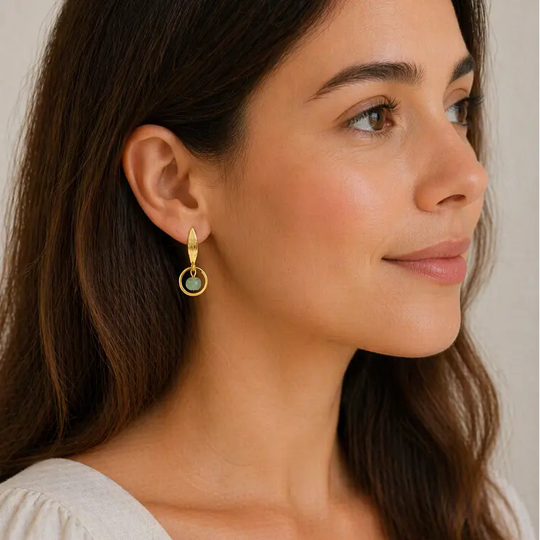 Aretes dorados con piedras Fluorita 2