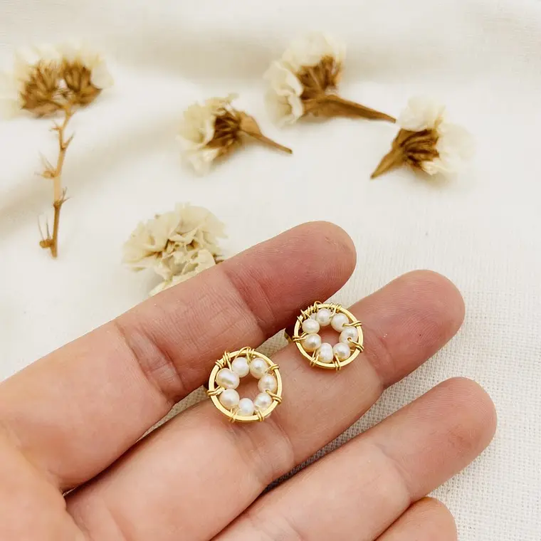 Aretes ¨Botón¨de perlas 1