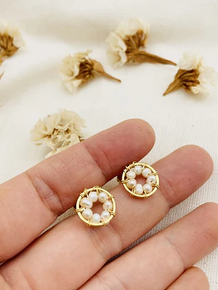 Aretes ¨Botón¨de perlas