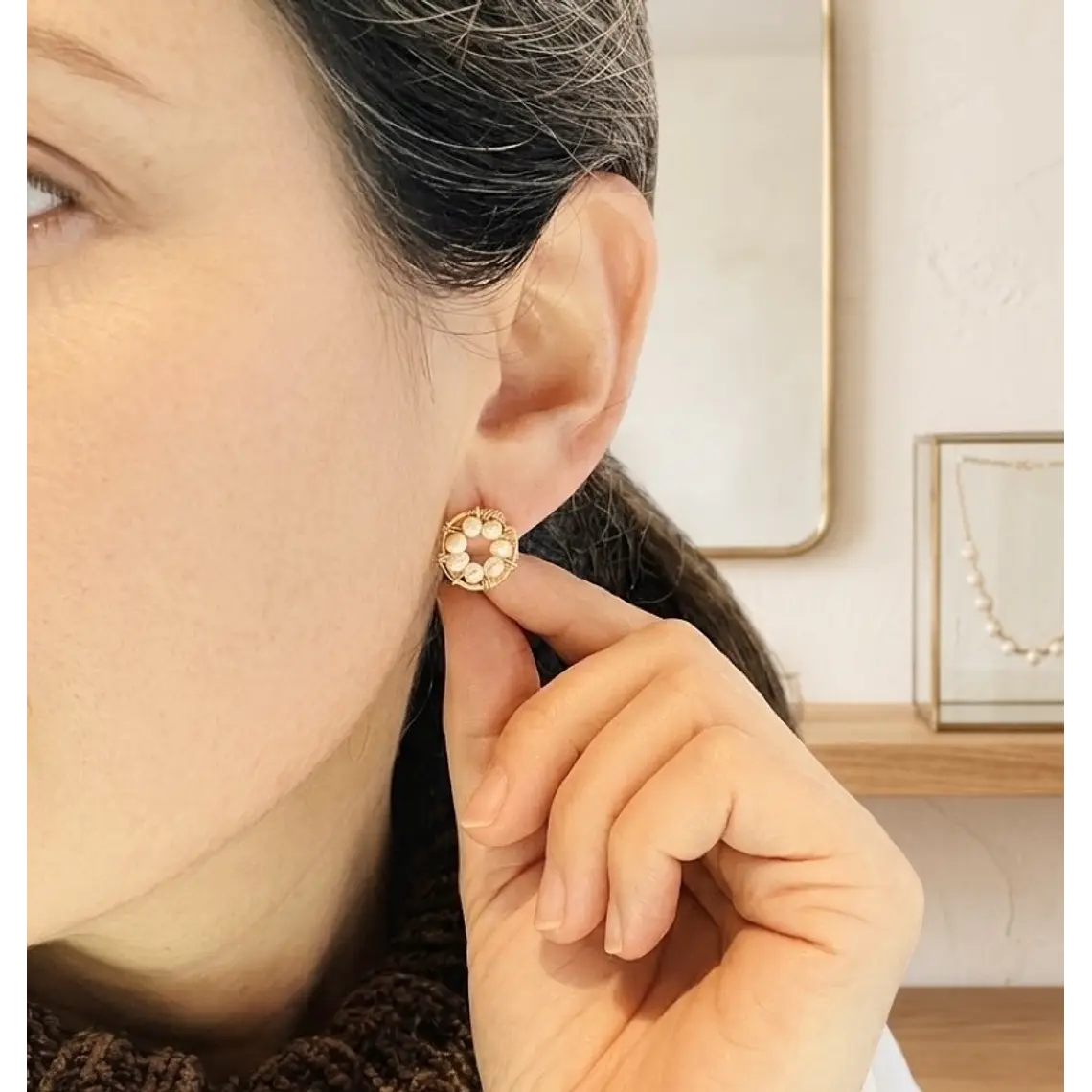 Aretes ¨Botón¨de perlas 2