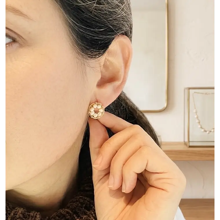 Aretes ¨Botón¨de perlas 2