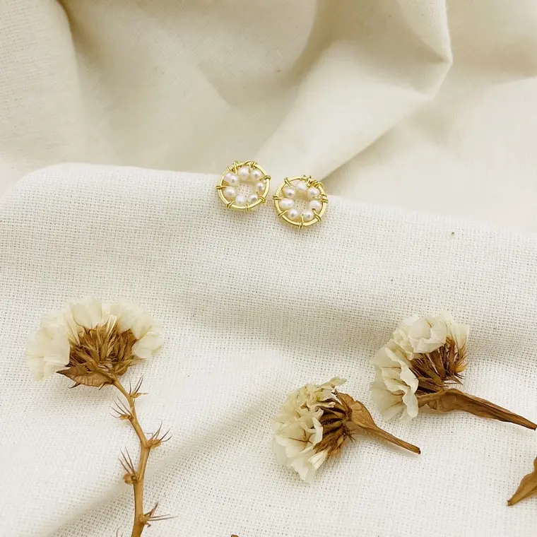 Aretes ¨Botón¨de perlas 3