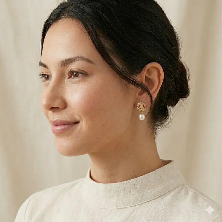 Aretes mandala dorados con perlas 3