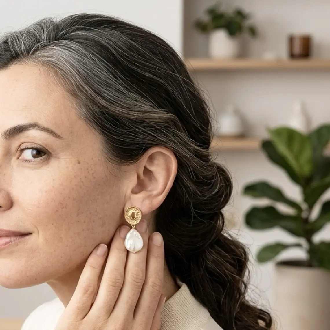 Aretes dorados con gotas de perla 1