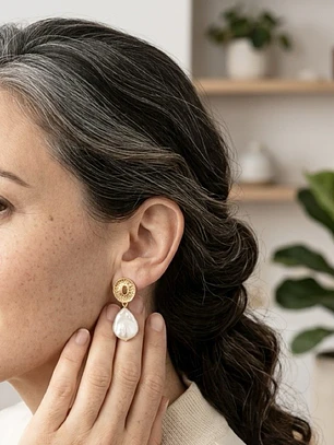 Aretes dorados con gotas de perla