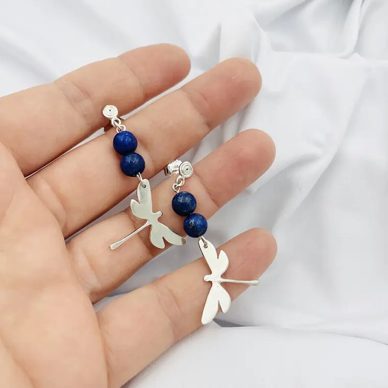 Aretes de plata con piedras Lapislázuli 2