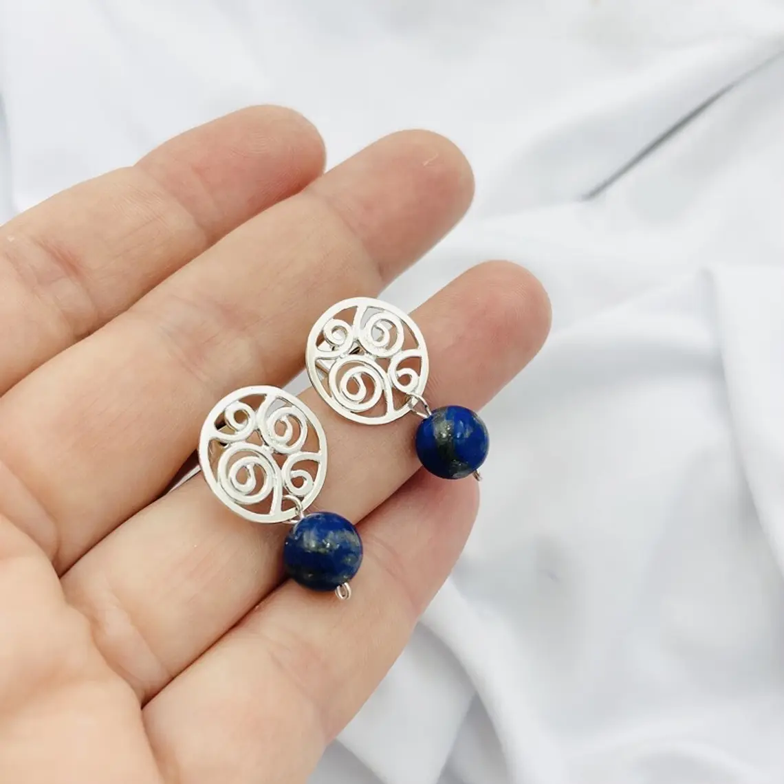 Aretes de plata con piedra Lapislaázuli  1