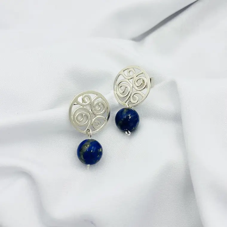 Aretes de plata con piedra Lapislaázuli  2