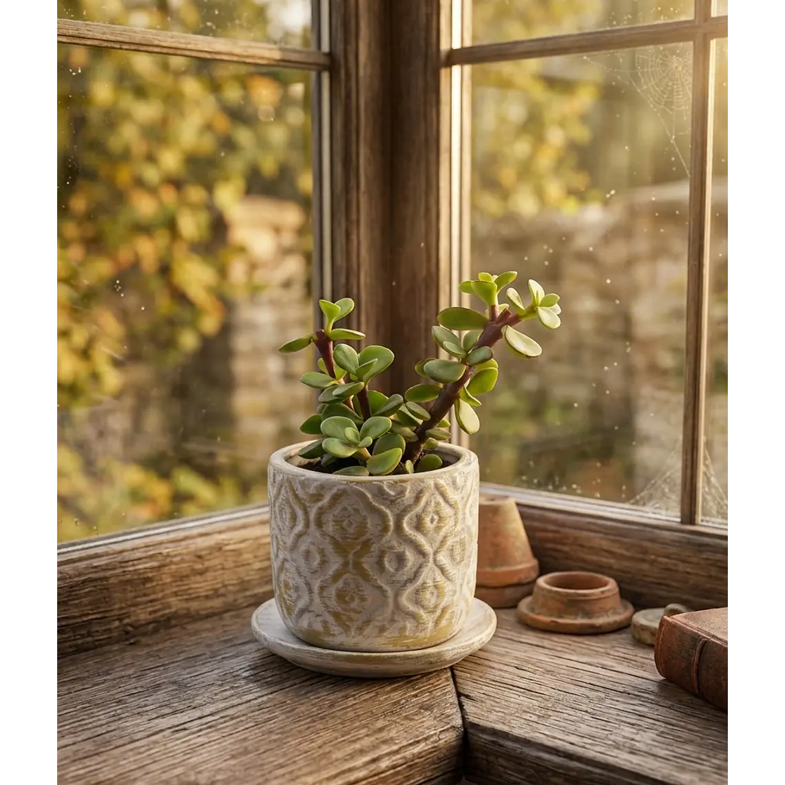 Planta de Jade natural con matera de céramica 5