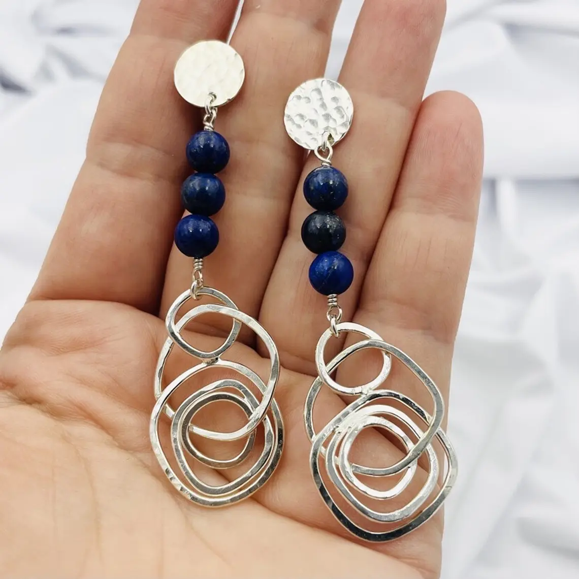 Aretes largos de plata y Lapislazuli 3