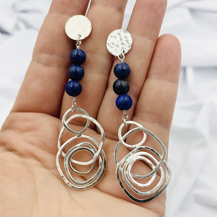 Aretes largos de plata y Lapislazuli 3