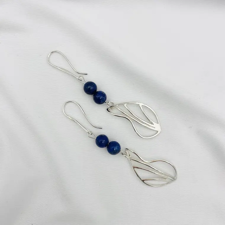 Aretes largos con hojas de plata y Lapislázuli 1