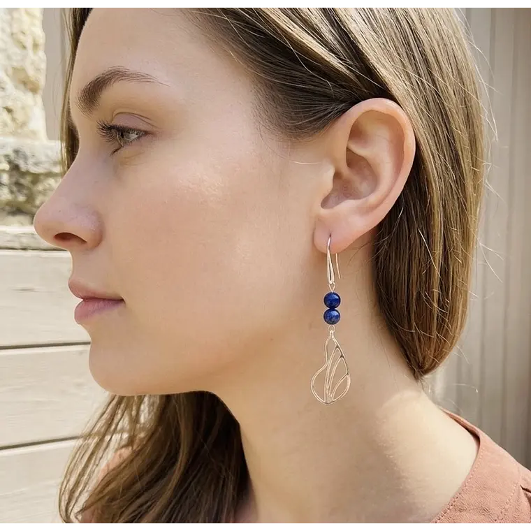 Aretes largos con hojas de plata y Lapislázuli 2