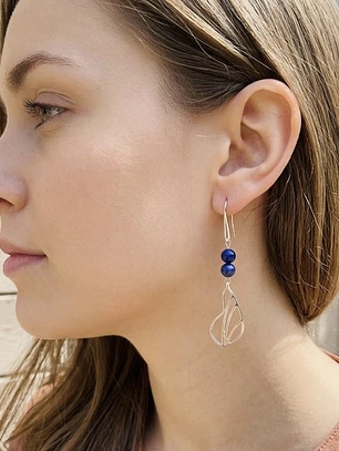 Aretes largos con hojas de plata y Lapislázuli