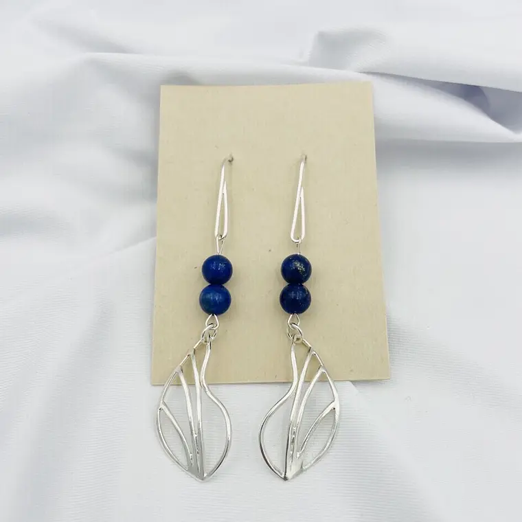 Aretes largos con hojas de plata y Lapislázuli 3