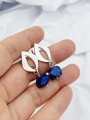 Aretes hojas de plata con piedra Lapislazuli