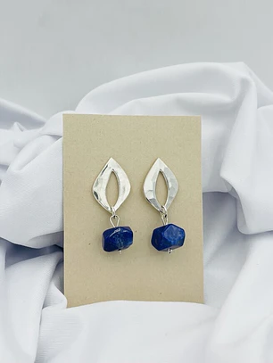 Aretes hojas de plata con piedra Lapislazuli