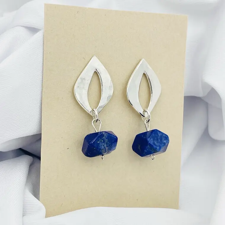 Aretes hojas de plata con piedra Lapislazuli 3