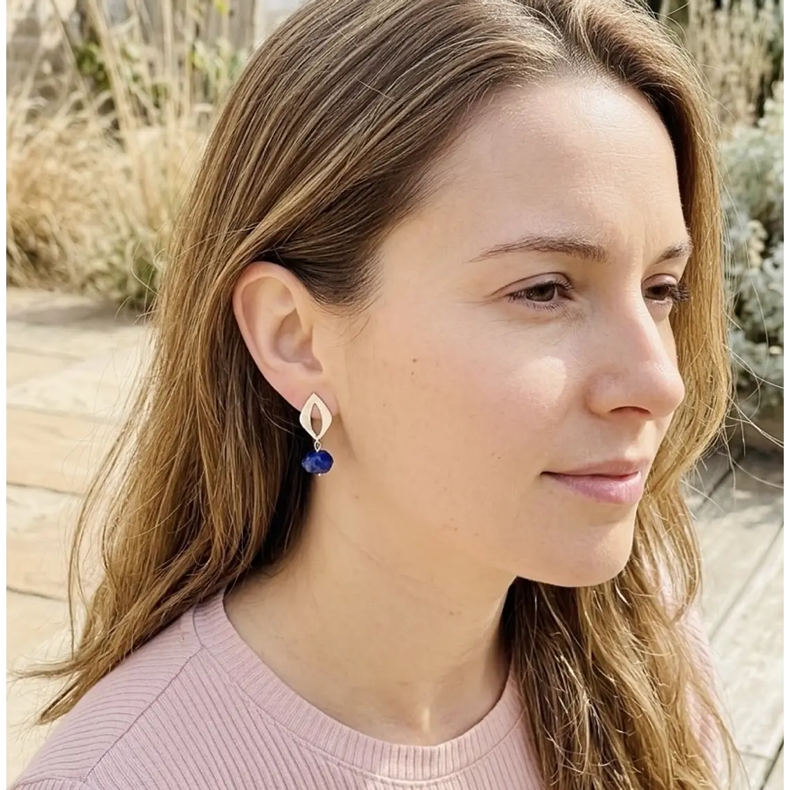 Aretes hojas de plata con piedra Lapislazuli 4