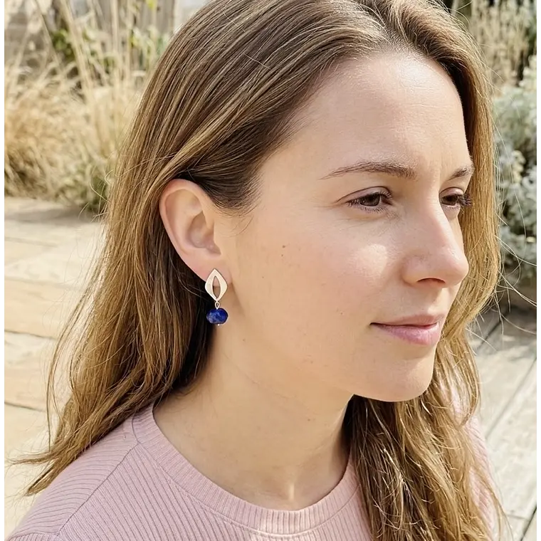 Aretes hojas de plata con piedra Lapislazuli 4