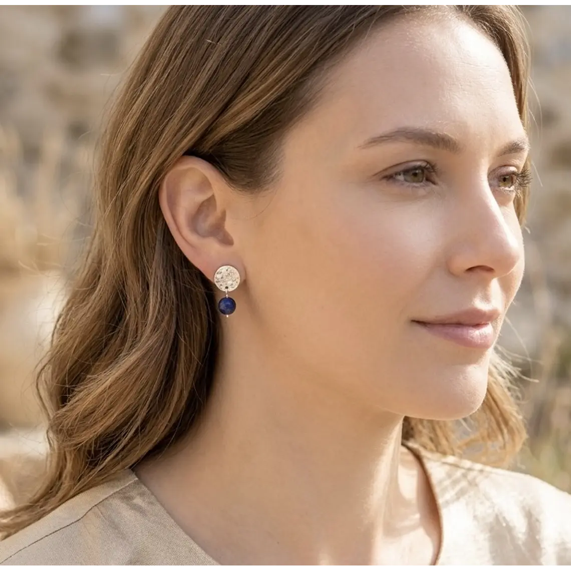 Aretes plata martillada y Lapislázuli 4