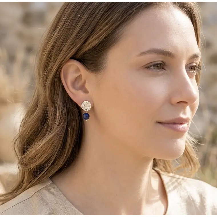 Aretes plata martillada y Lapislázuli 4