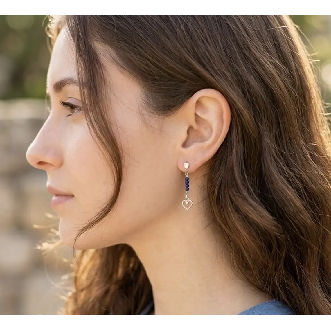 Aretes Corazon de plata y piedras naturales 1