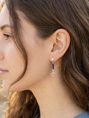 Aretes Corazon de plata y piedras naturales