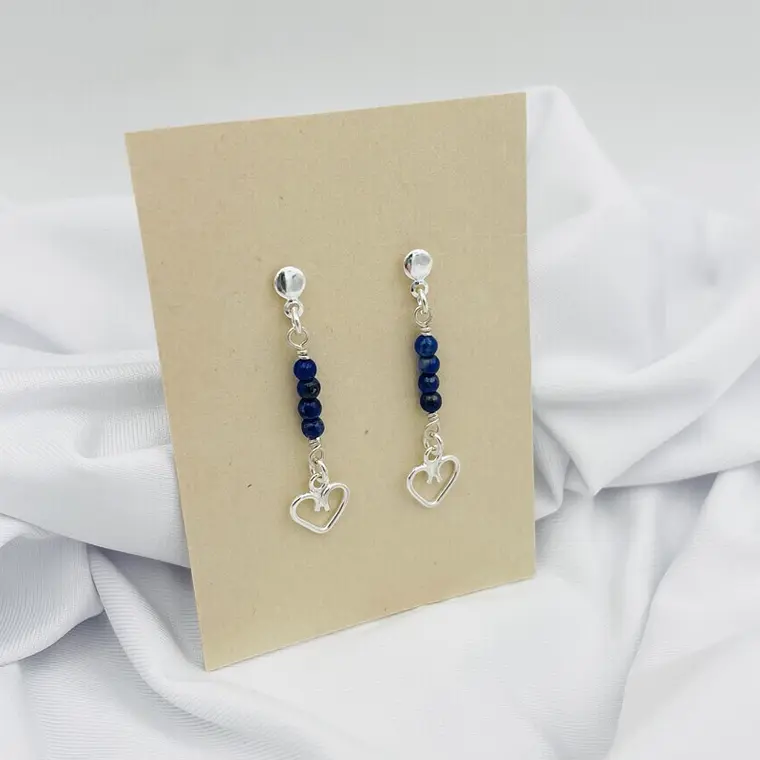 Aretes Corazon de plata y piedras naturales 2