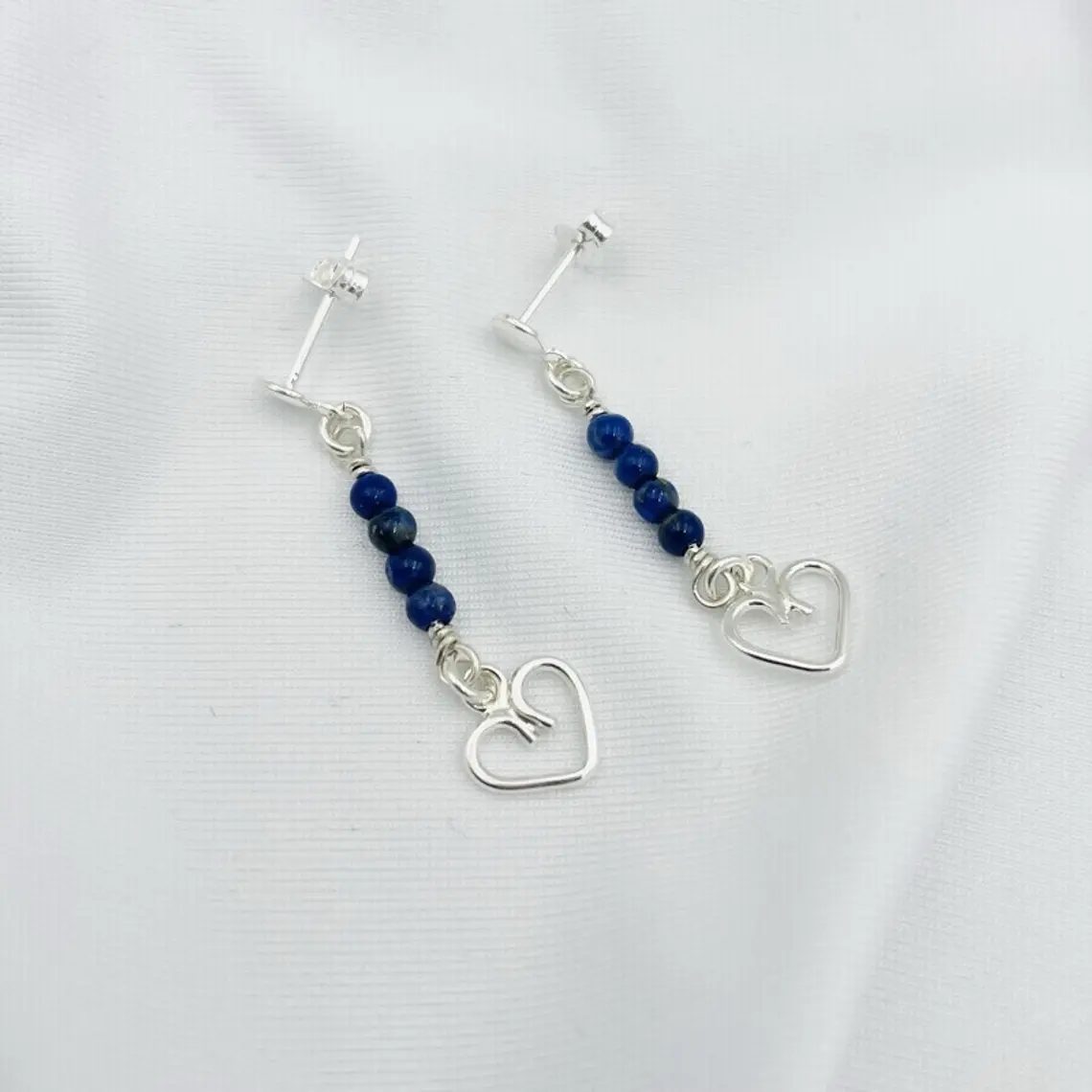 Aretes Corazon de plata y piedras naturales 3