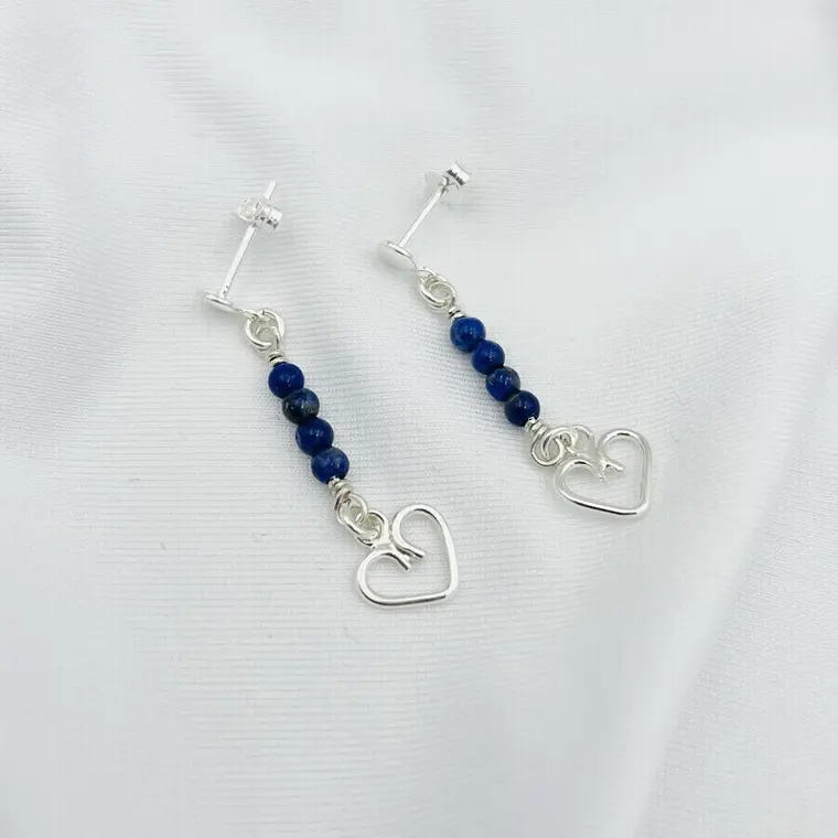 Aretes Corazon de plata y piedras naturales 3